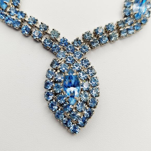 Stunning Baby Blue Marquis Rhinestone Necklace & Bracelet Set Statement Parure - Picture 5 of 16